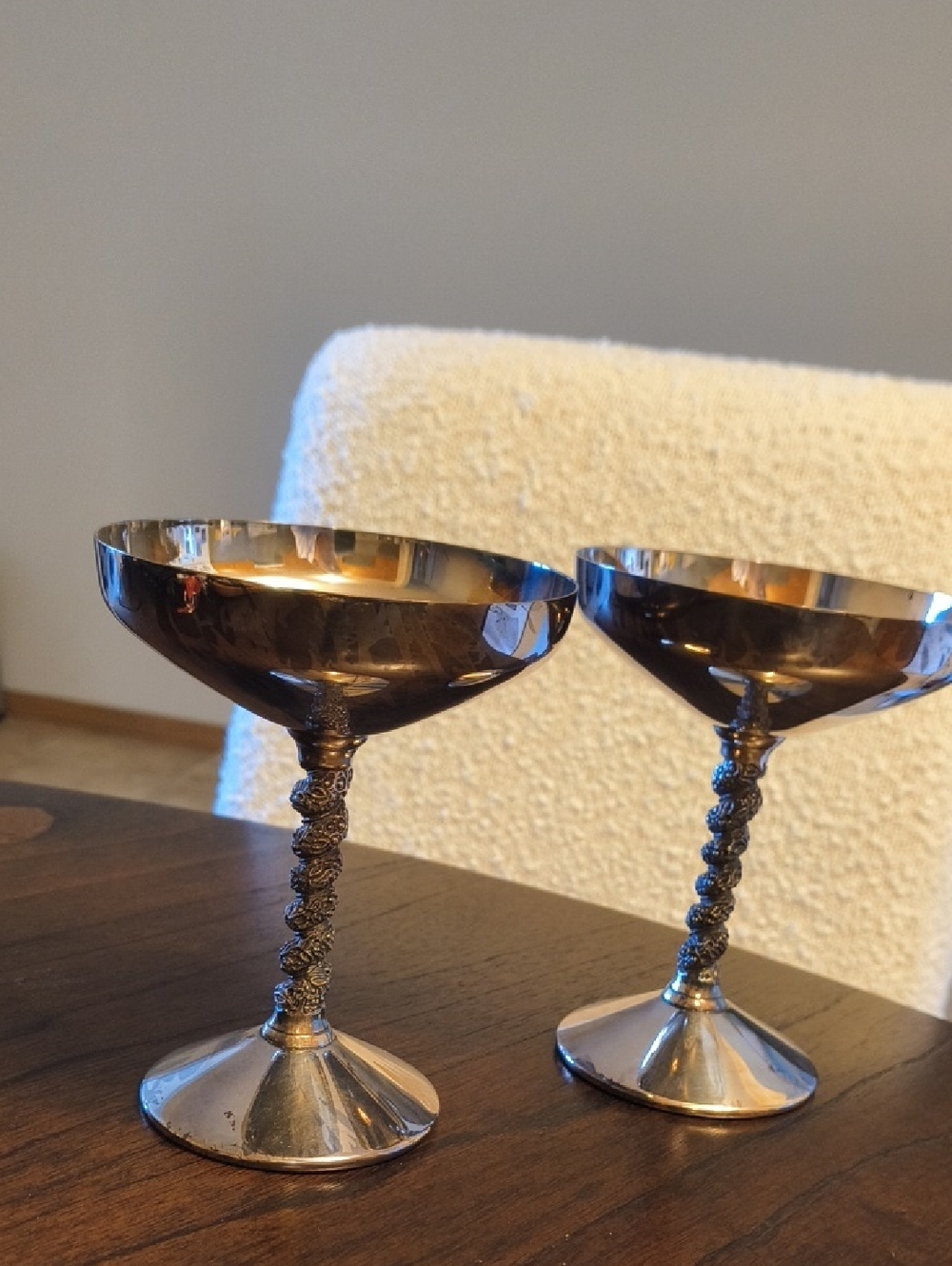 Vintage Silver-Tone Twisted Stem Champagne Coupes - Set of 2